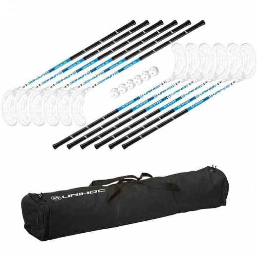 Innebandyset Unihoc Sniper 12 klubbor, 6 Bollar & Väska - 104 cm i gruppen UTOMHUSSPEL / Innebandy hos Spelexperten (U-11788)