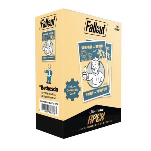 Fallout: Apex Deck Protector Sleeves - Vault Boy: Surface - Never! Vault - Forever! i gruppen SÄLLSKAPSSPEL / Tillbehör / Sleeves hos Spelexperten (ULT16808)