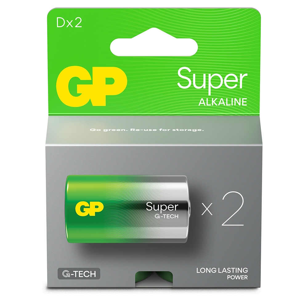 GP Super Alkaline D-batteri 13A/LR20, 2-pack