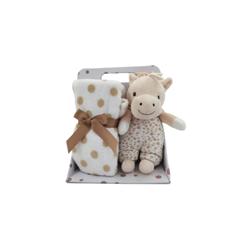 Beige Fleecefilt & Gosedjur Hippo