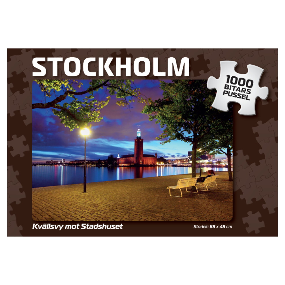 Svenska Pussel: Stockholm Kvällsvy mot Stadshuset 1000 Bitar