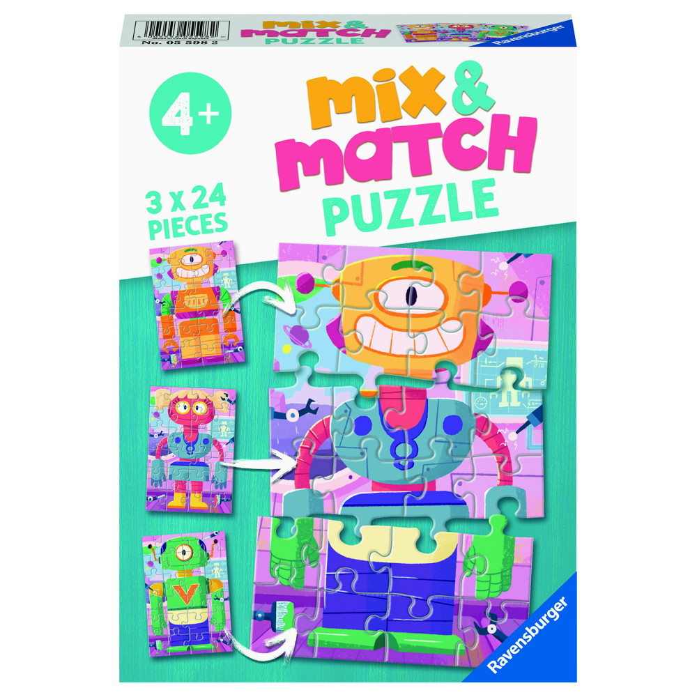 Ravensburger Pussel: Mix & Match Cute Robots 3x24 Bitar