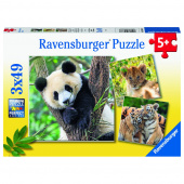 Ravensburger Pussel: Panda, Lion And Tiger 3x49 Bitar
