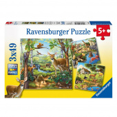Ravensburger pussel: Forest/Zoo/Domestic Animals - 3x49 Bitar