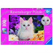 Ravensburger pussel: White Kitten Glitter XXL 100 Bitar