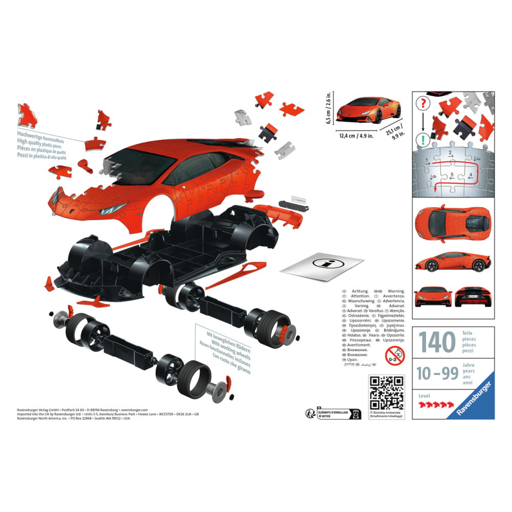 Ravensburger 3D Pussel - Lamborghini Huracan Evo 140 Bitar