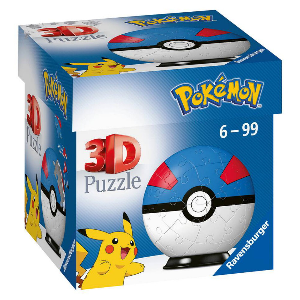 Ravensburger 3D Pussel: Pokémon Pokeball Blå 55 Bitar