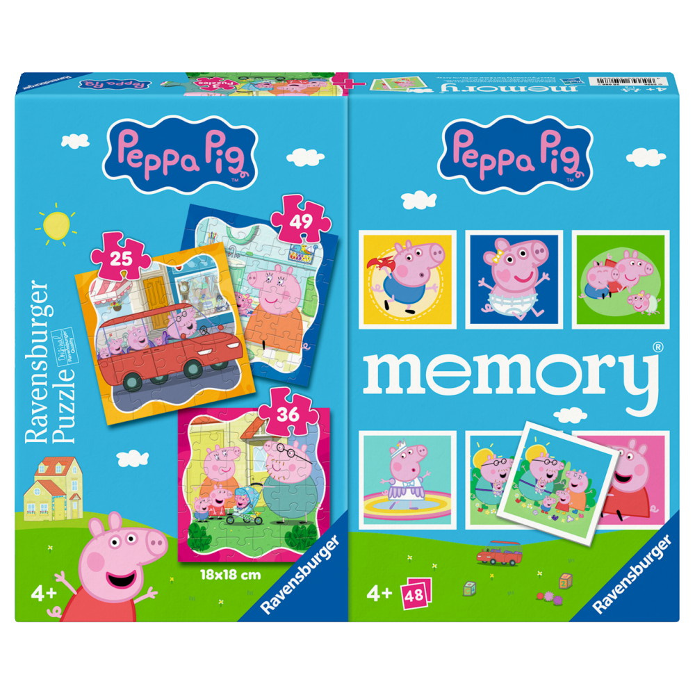 Ravensburger Pussel: 3 x Peppa Pig + Memory
