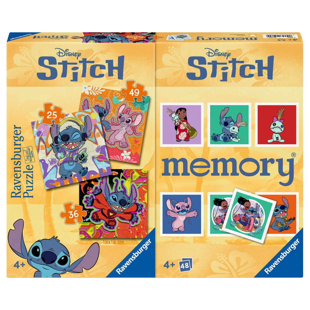 Ravensburger Pussel: 3 x Stitch + Memory