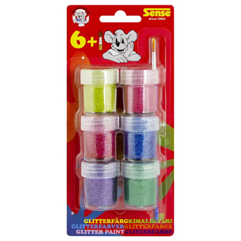 Sense - Glitterfärg Med Pensel 6-Pack 