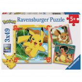 Ravensburger Pussel: Pikachu, Charizard and Eevee! 3x49 Bitar Ravensburger Pussel: Pikachu, Charizard and Eevee! 3x49 Bitar