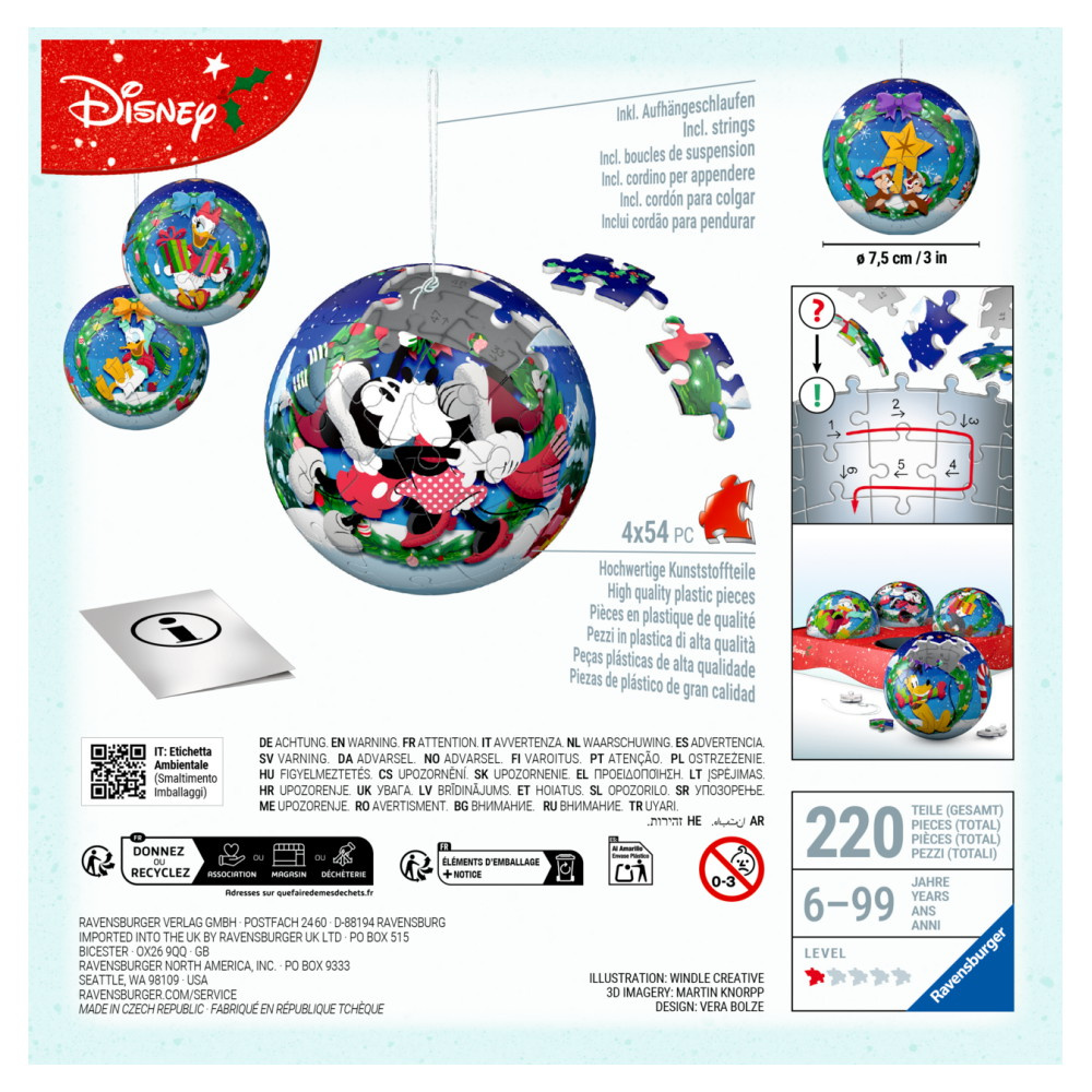 Ravensburger 3D Pussel - Disney Julgranskulor 4x54 Bitar