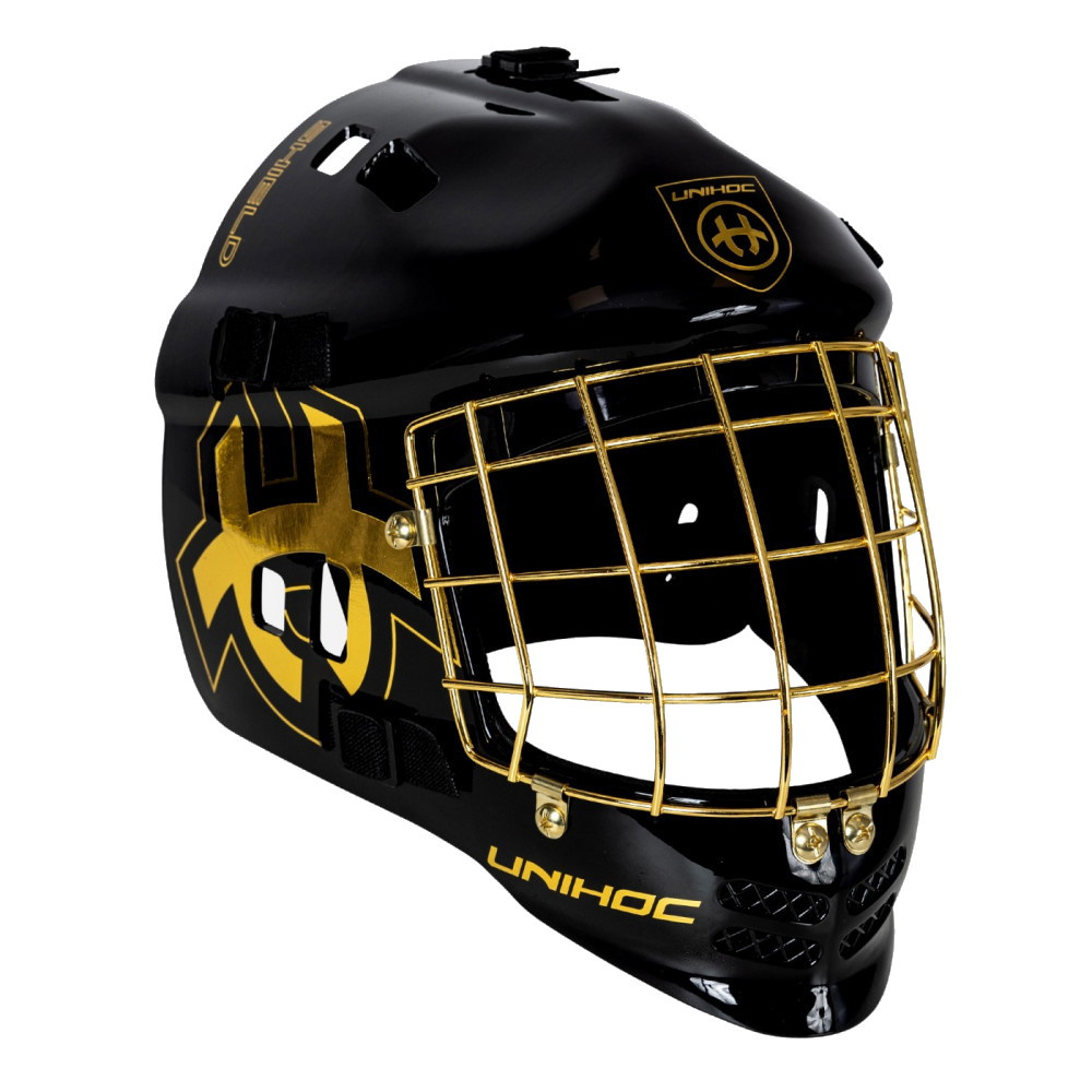 Unihoc Shield Målvaktshjälm - Svart/Guld