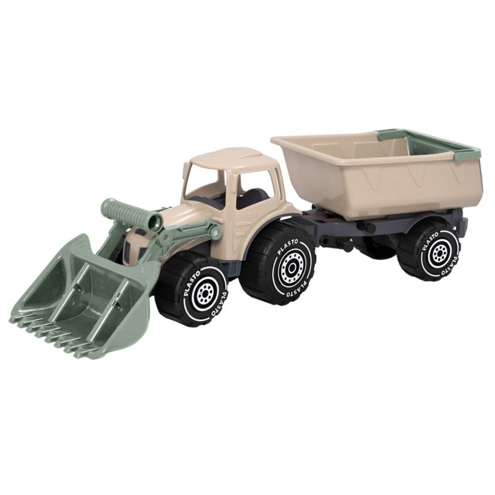 Plasto Traktor med frontlastare och släp - Beige 