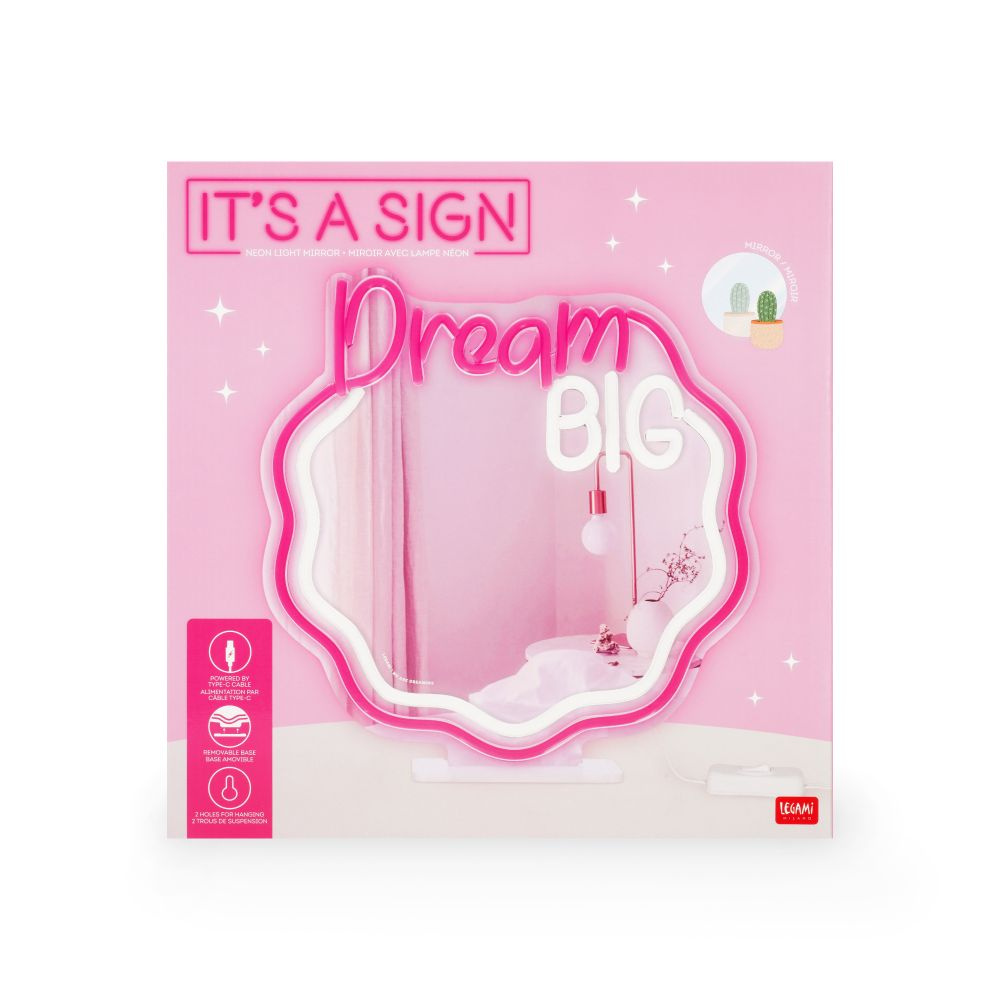 It's a sign, Neon LED-lampa med spegel - Dream Big