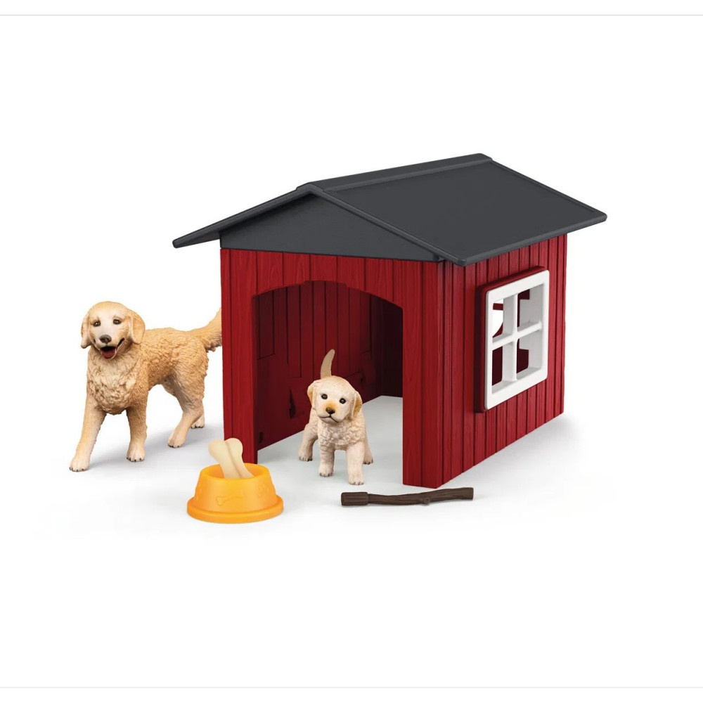 Schleich - Hundkoja med 2 Golden Retrievers
