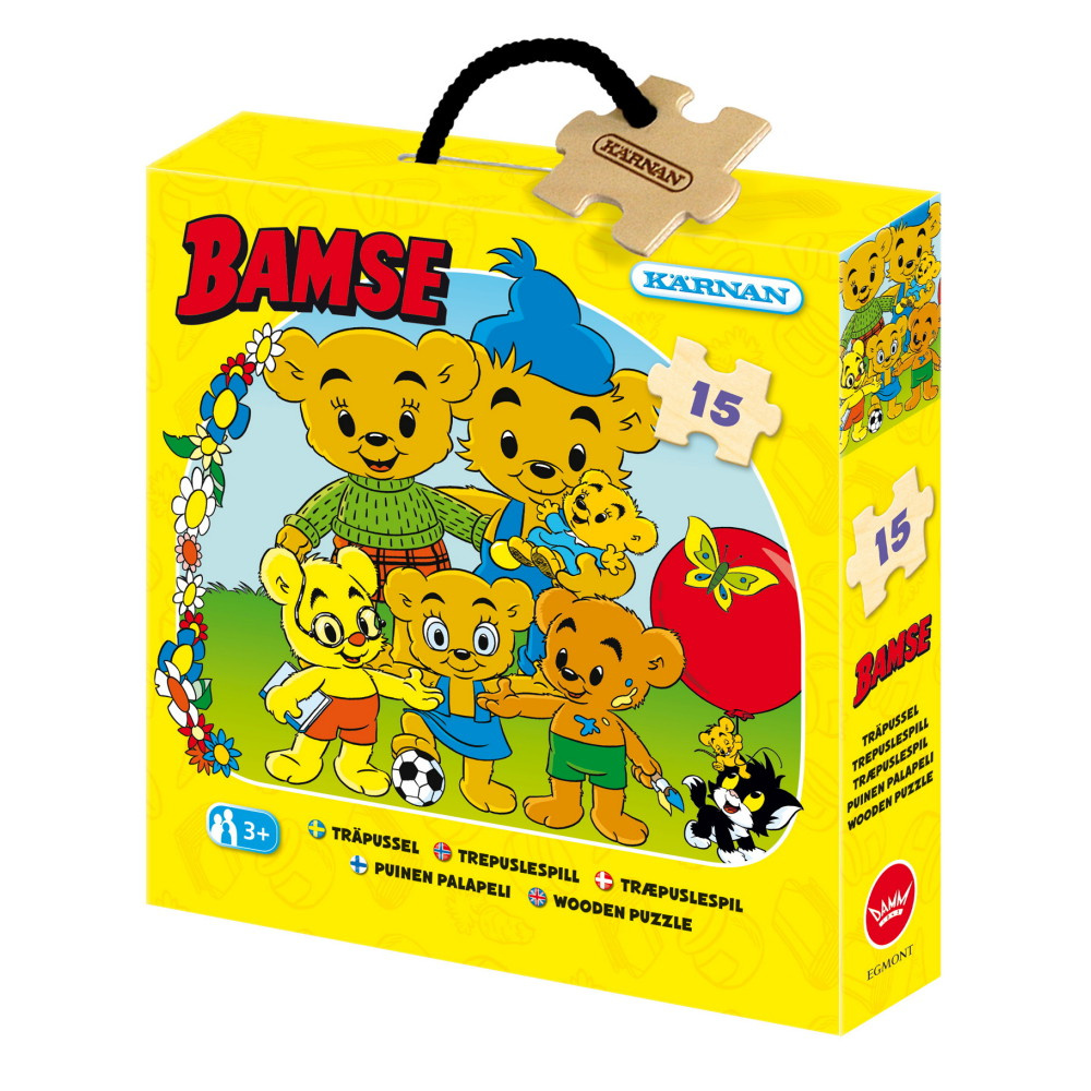 Kärnan Askpussel i trä - Bamses Familj 15 Bitar