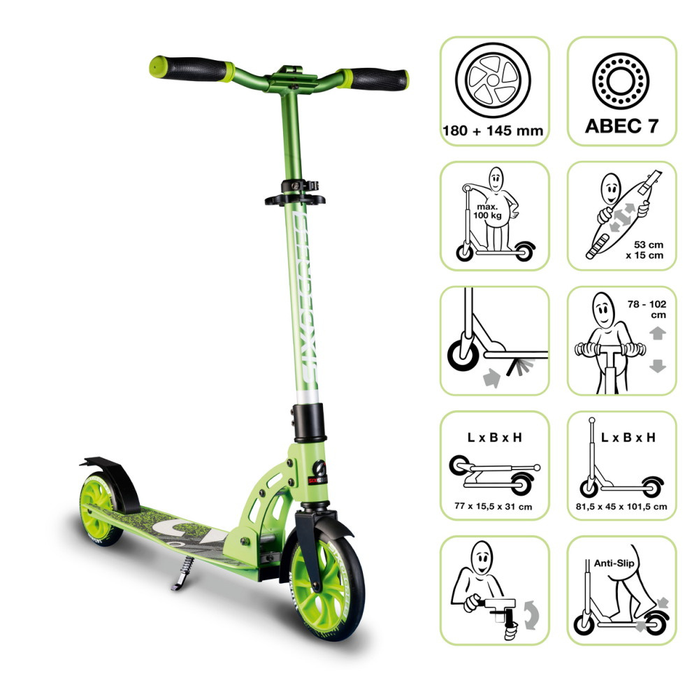 Six Degrees Aluminium Scooter Junior 180/145 mm Grön