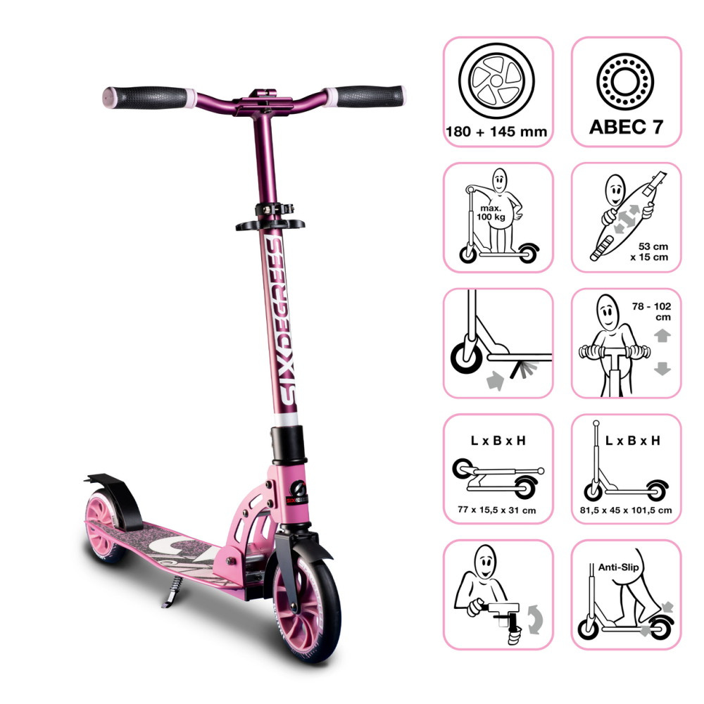 Six Degrees Aluminium Scooter Junior 180/145 mm Rosa