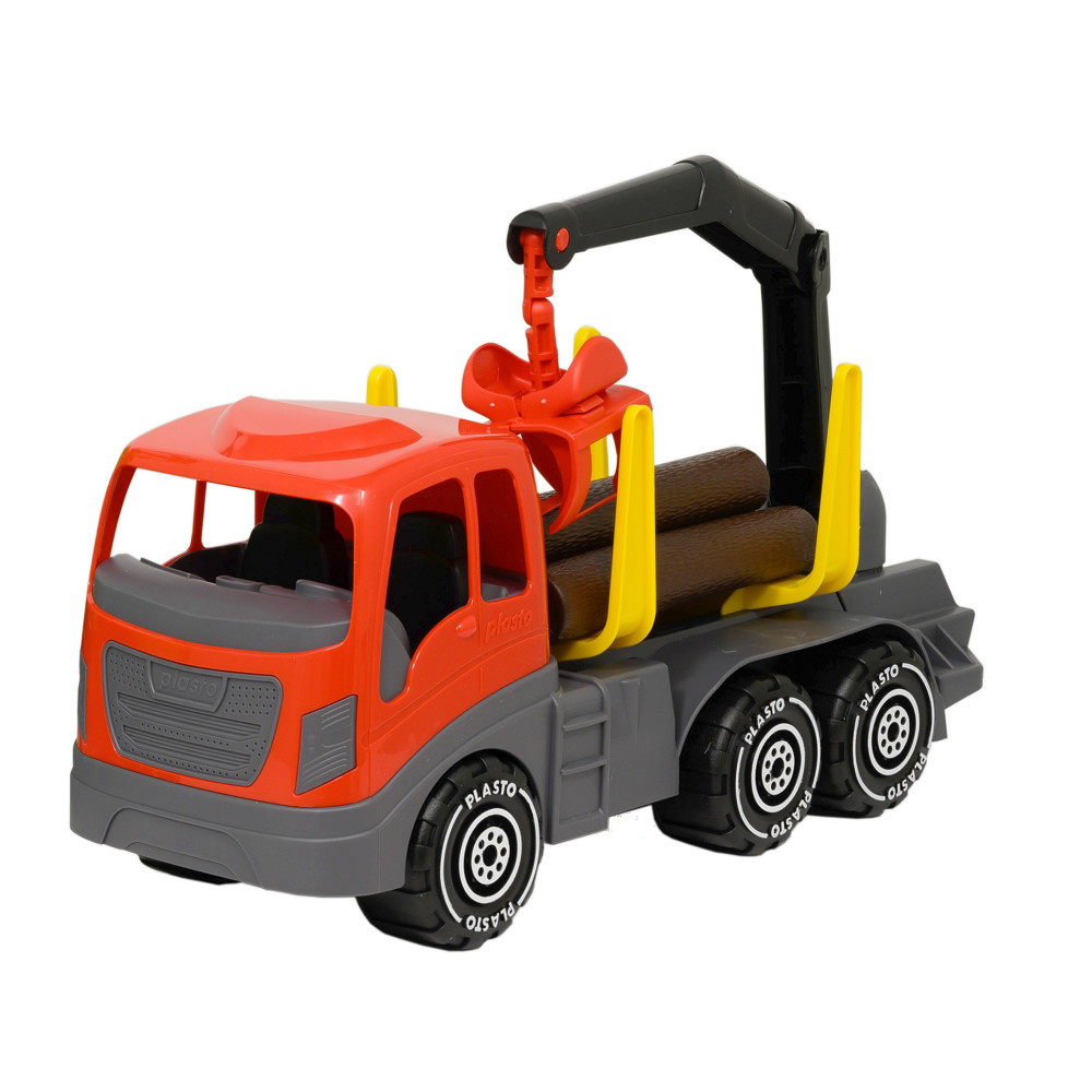 Plasto Timmerbil med kran - Röd/Svart/Grå