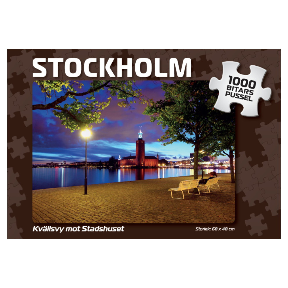 Svenska Pussel: Stockholm Kvällsvy mot Stadshuset 1000 Bitar