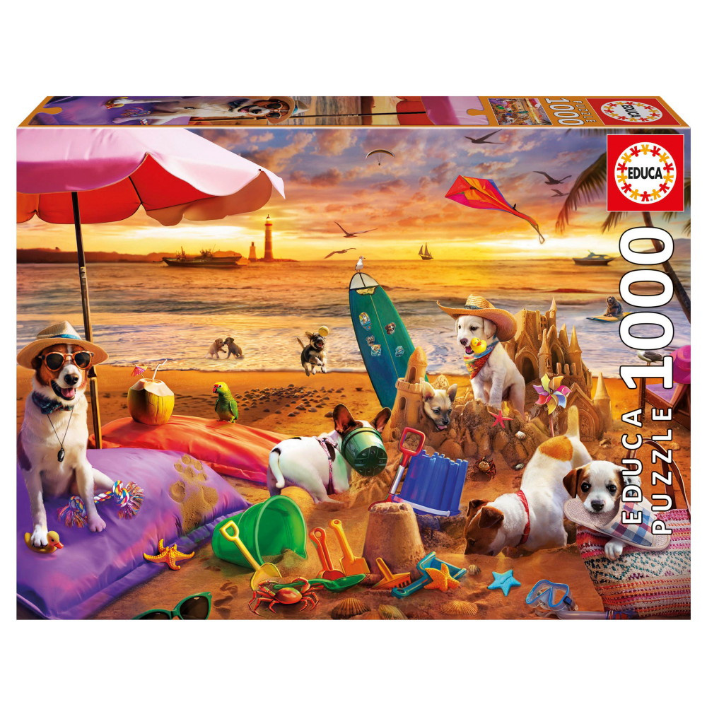 Educa Pussel: Dogs playing at the beach 1000 Bitar