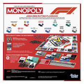 Monopoly Formula 1 (Swe.) Monopolspel med Formel 1-tema, inklusive spelbräde, kort och logotyper från olika partners. Fokus på strategi och tävling.