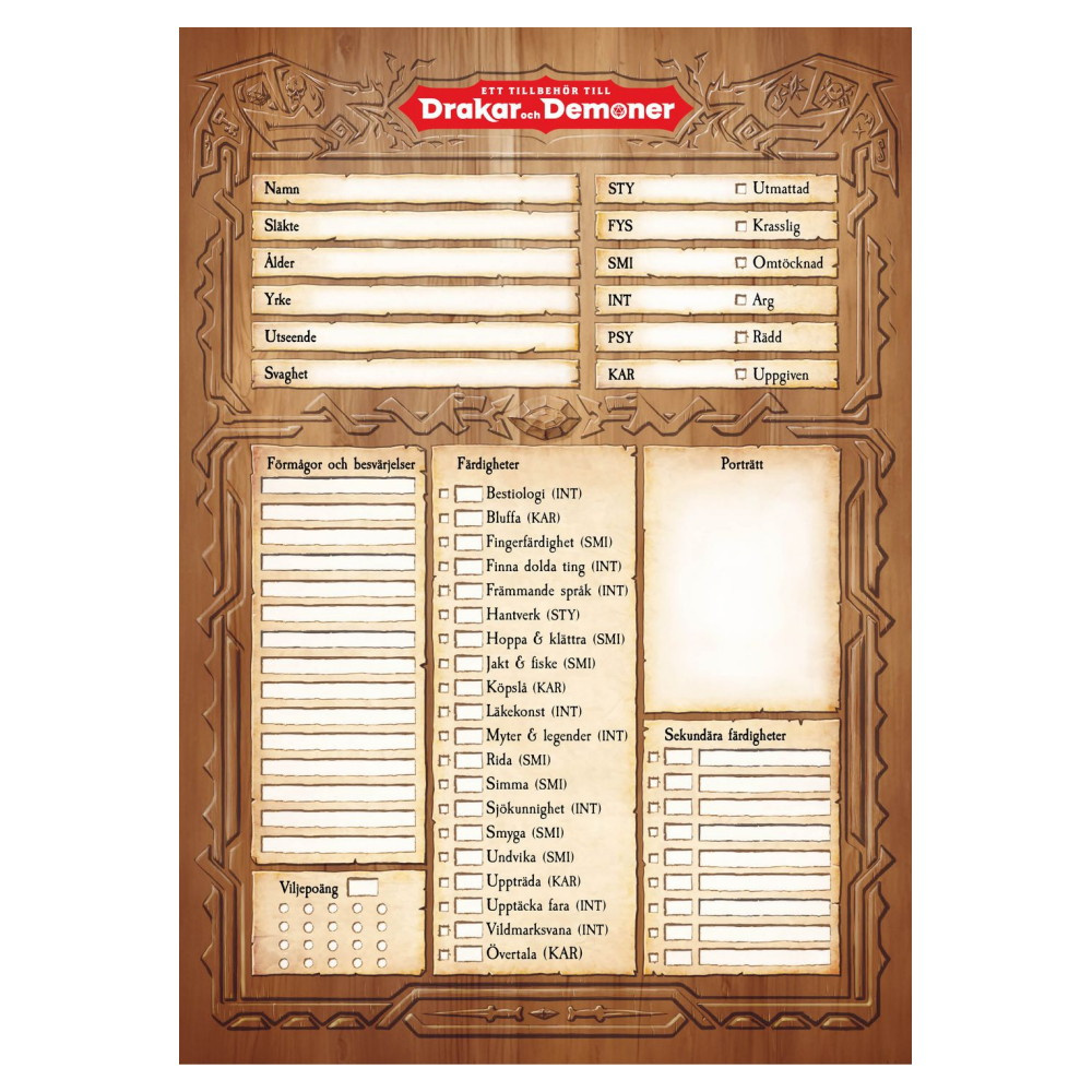 Drakar och Demoner - Rollformulärsblock