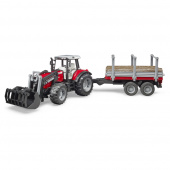 Bruder Massey Ferguson 7480 med frontlastare och timmervagn Bruder Massey Ferguson 7480 med frontlastare och timmervagn