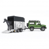 Bruder Land Rover Defender Station Wagon med Hästtrailer + 1 häst Bruder Land Rover Defender Station Wagon med Hästtrailer + 1 häst