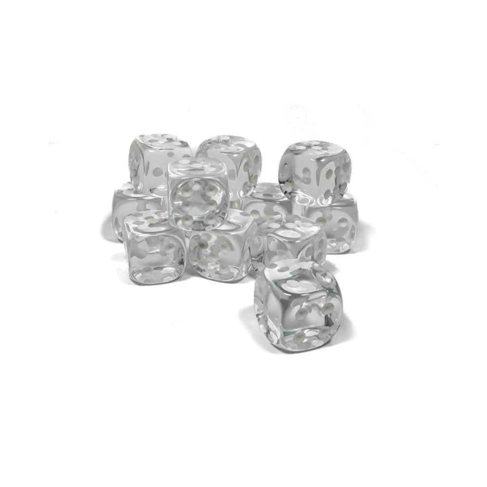 Dice Set D6 Translucent Clear/White 16 mm