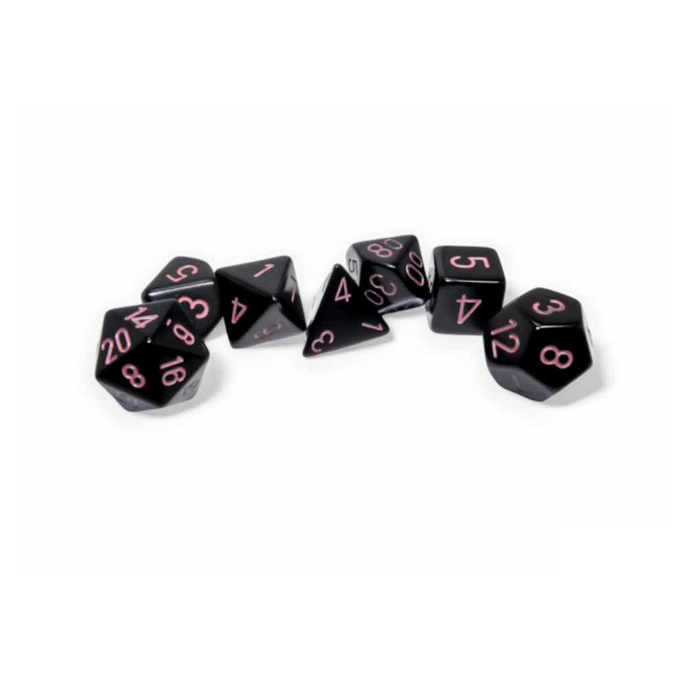 Dice Set 7 Opaque Black/Pink