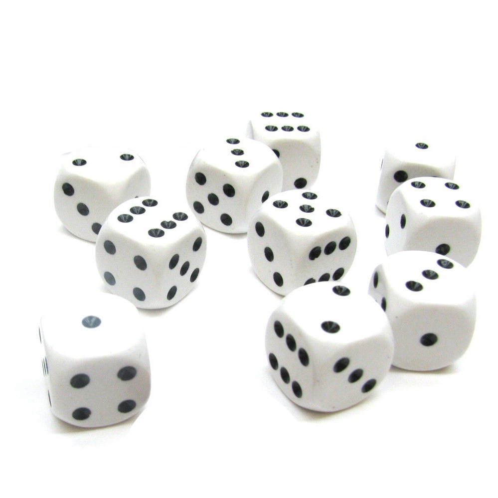 Dice Set D6 Opaque White/Black 16 mm