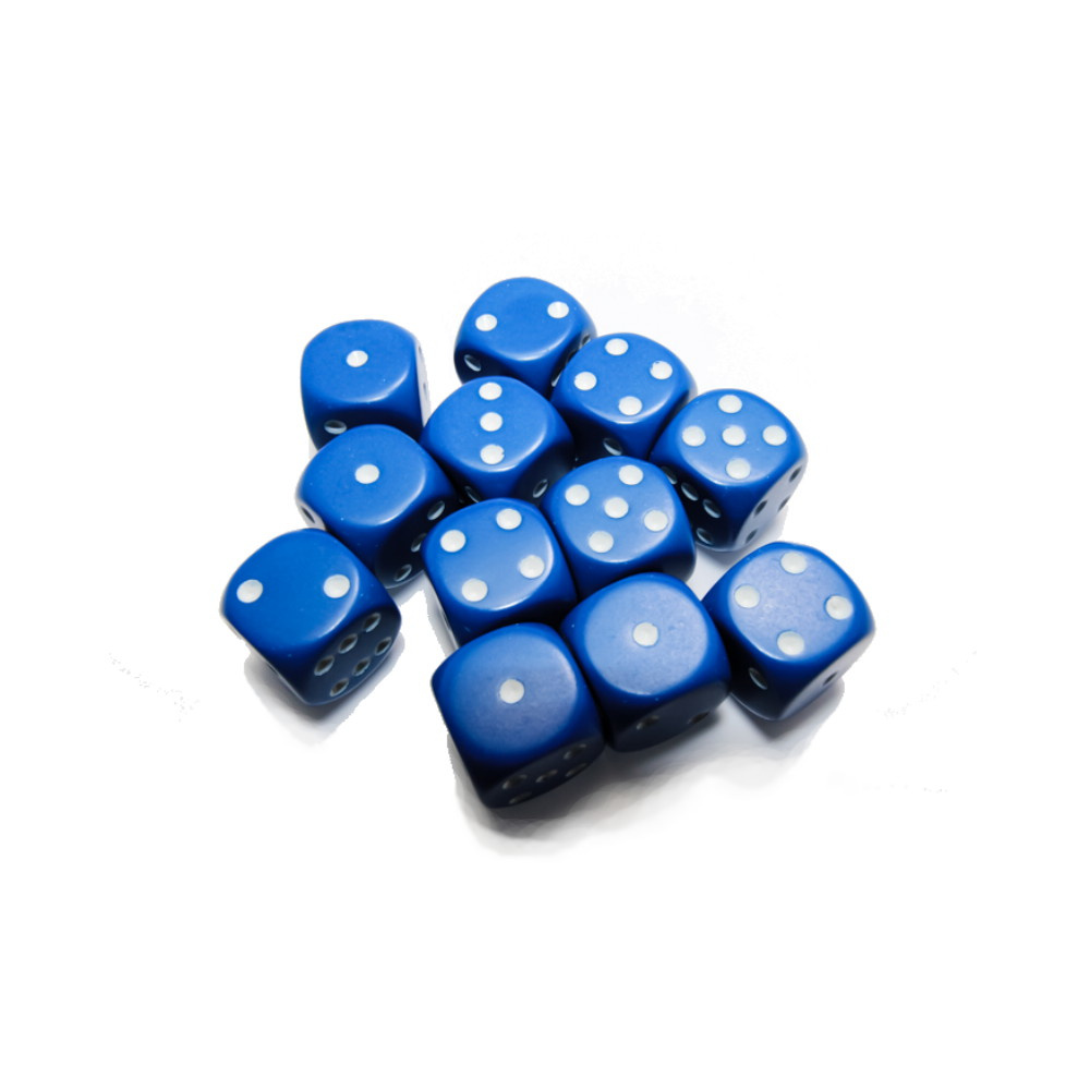 Dice Set D6 Opaque Blue/White 16 mm