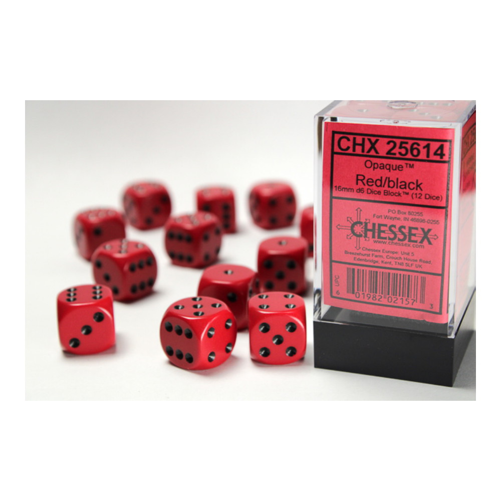 Dice Set D6 Opaque Red/Black 16 mm