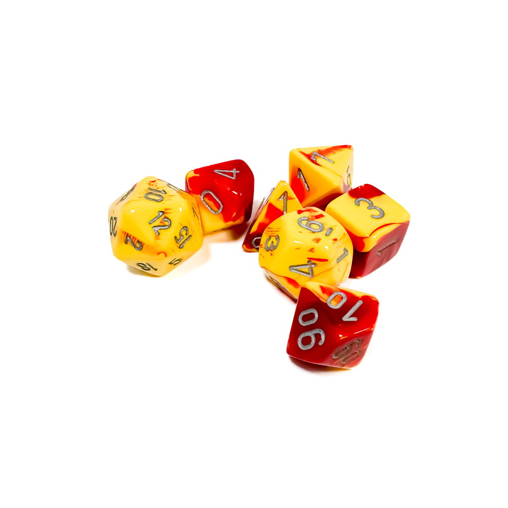 Dice Set 7 Gemini Red-Yellow/Silver