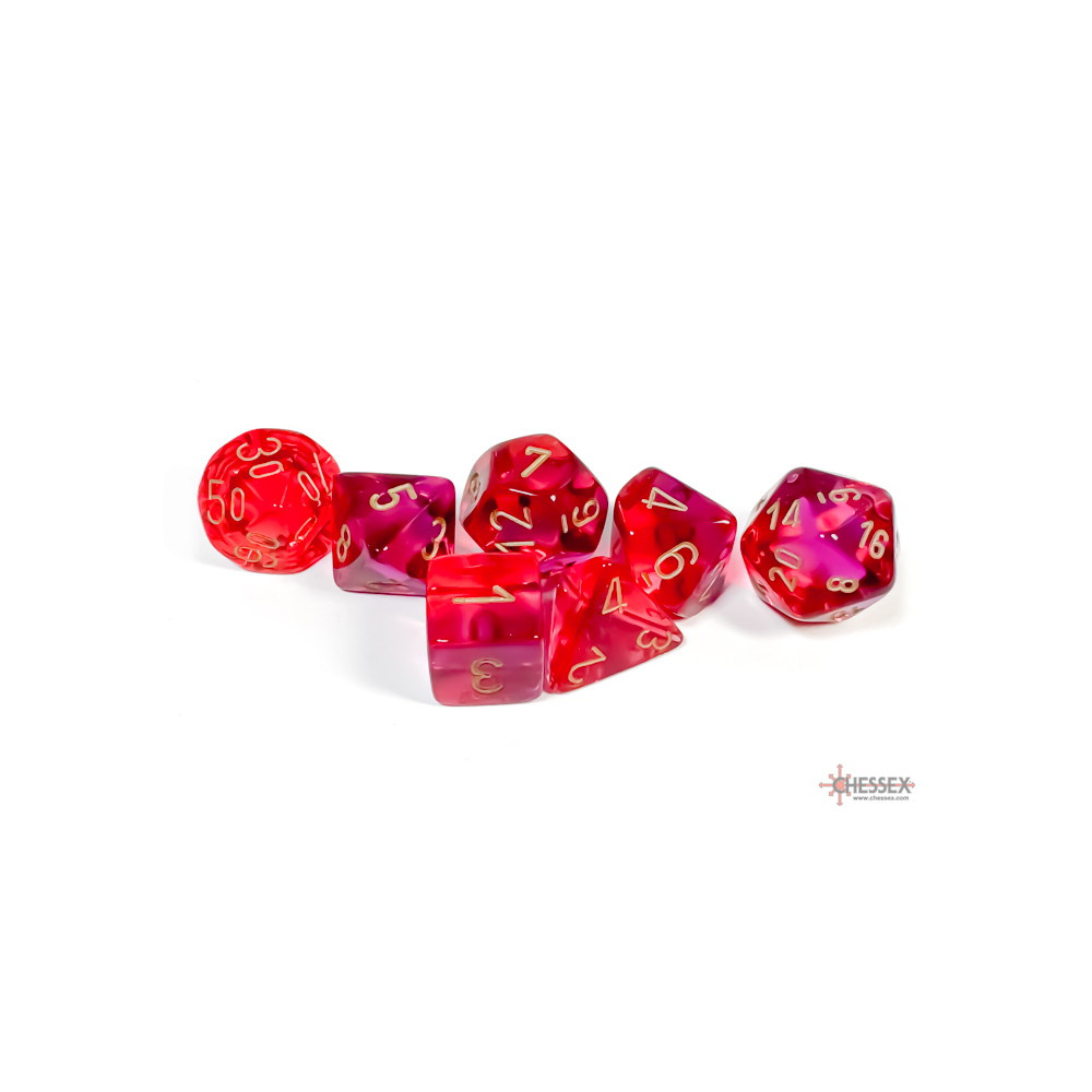 Dice Set 7 Gemini Translucent Red-Violet/Gold