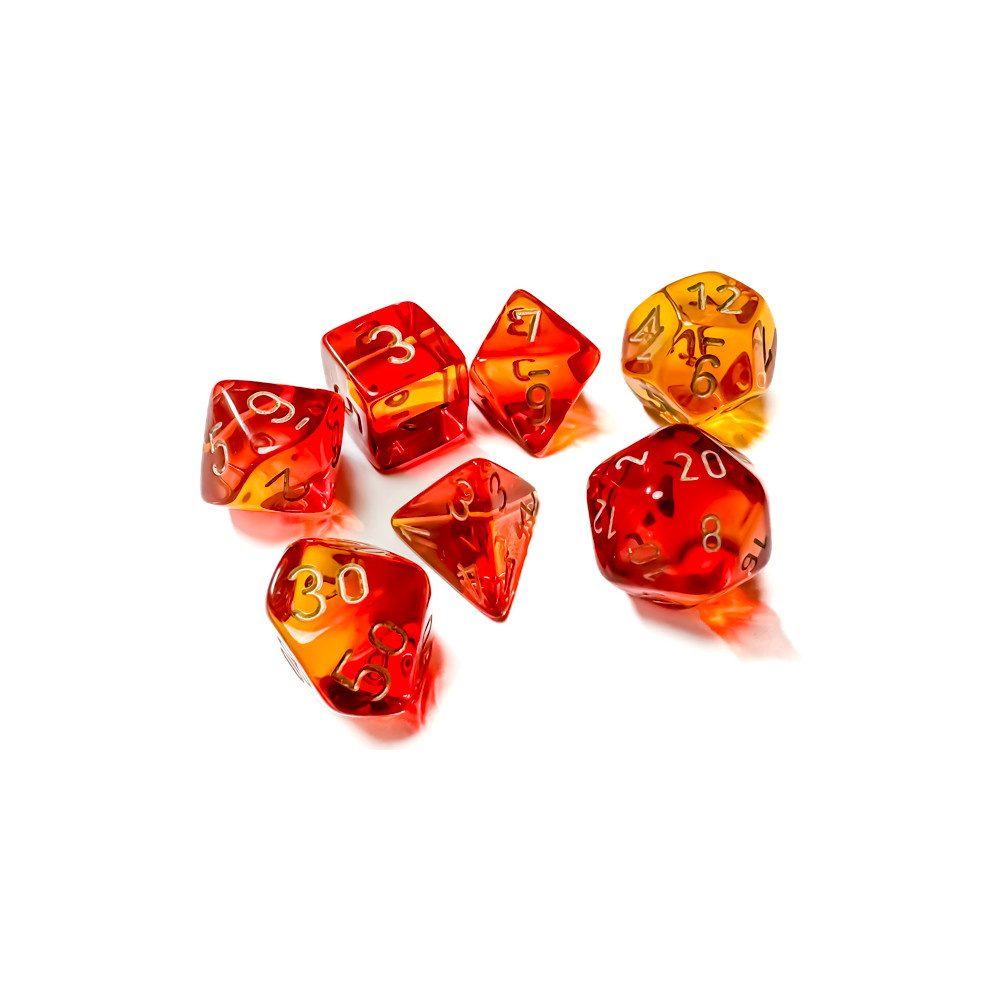Dice Set 7 Gemini Translucent Red-Yellow/Gold