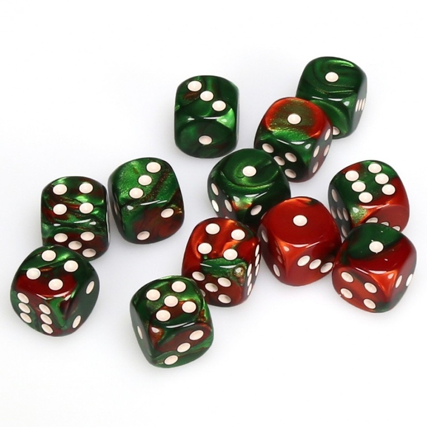 Dice Set D6 Gemini Green/Red/White 16 mm