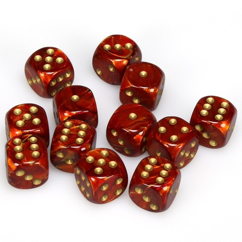 Dice Set D6 Scarab Scarlet/Gold 16 mm
