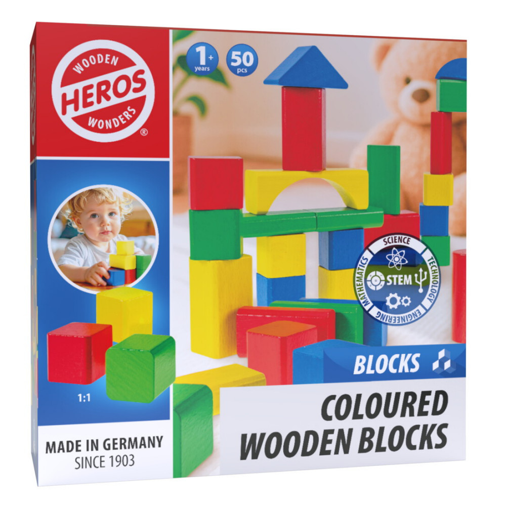 Wooden Wonders - Coloured Wooden Blocks 50 delar