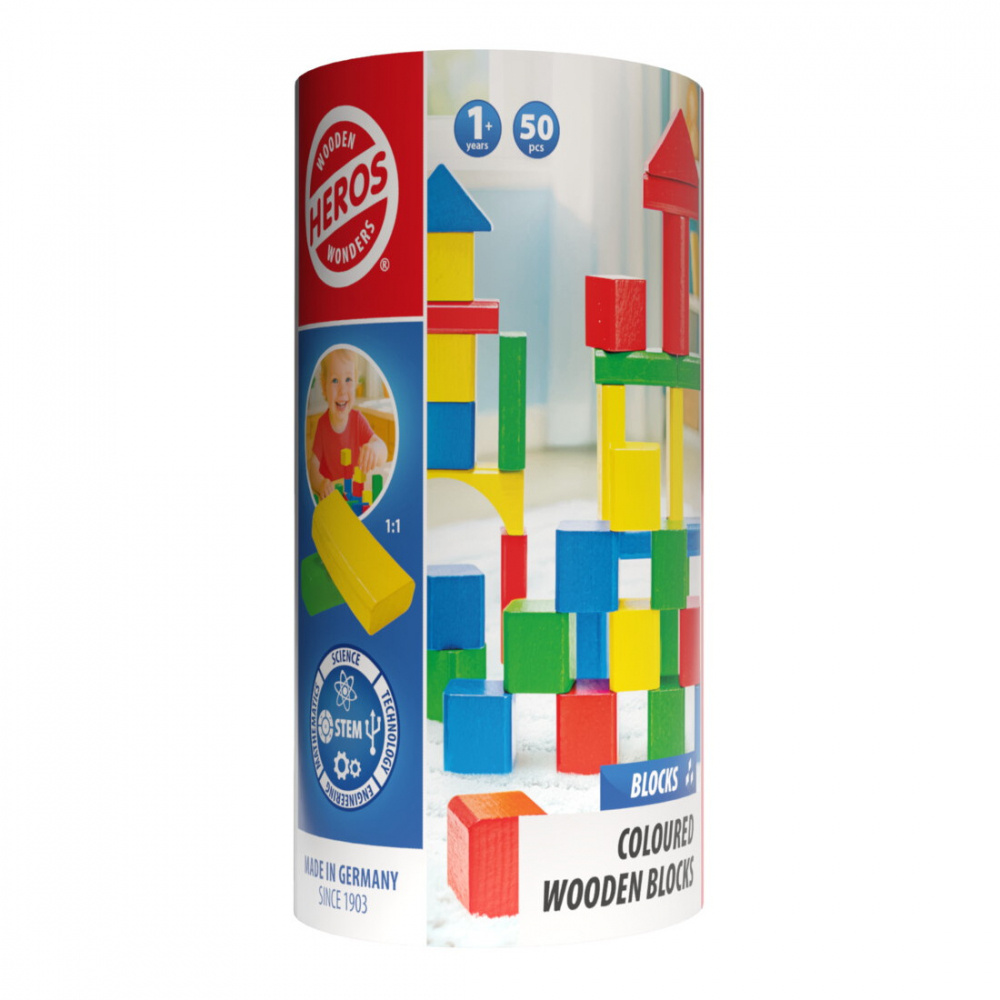 Wooden Wonders - Coloured Wooden Blocks 50 delar i tub