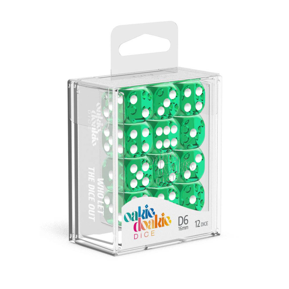 Oakie Doakie Dice D6 Dice 16 mm Translucent - Green 12 pack