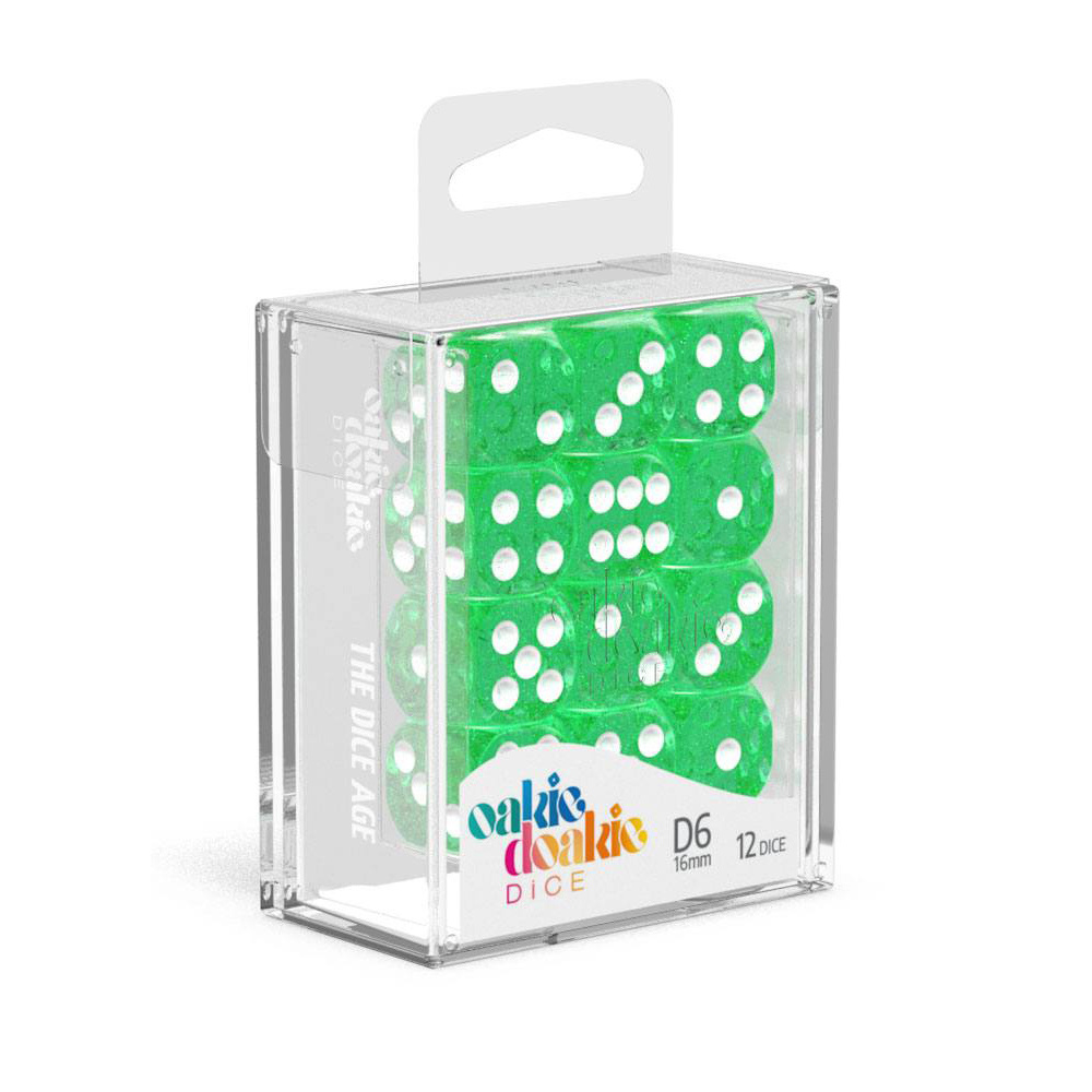 Oakie Doakie Dice D6 Dice 16 mm Speckled - Green 12 pack