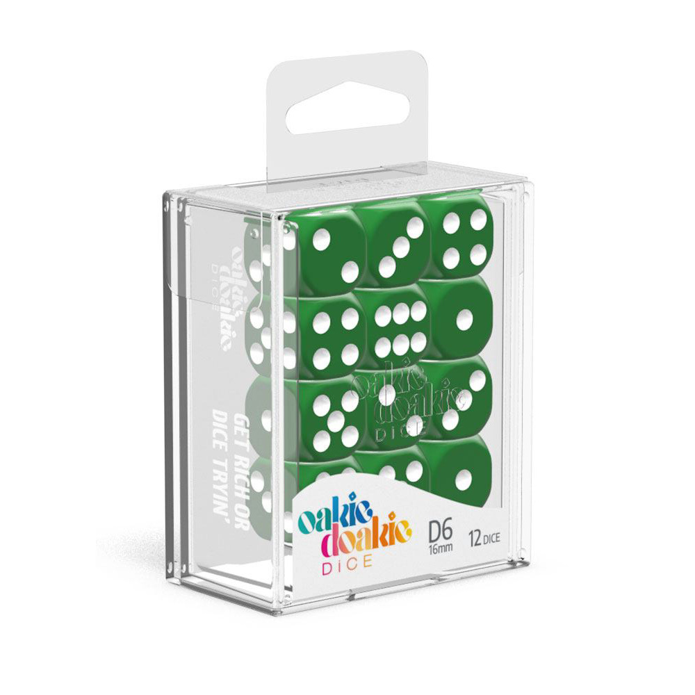 Oakie Doakie Dice D6 Dice 16 mm Solid - Green 12 pack