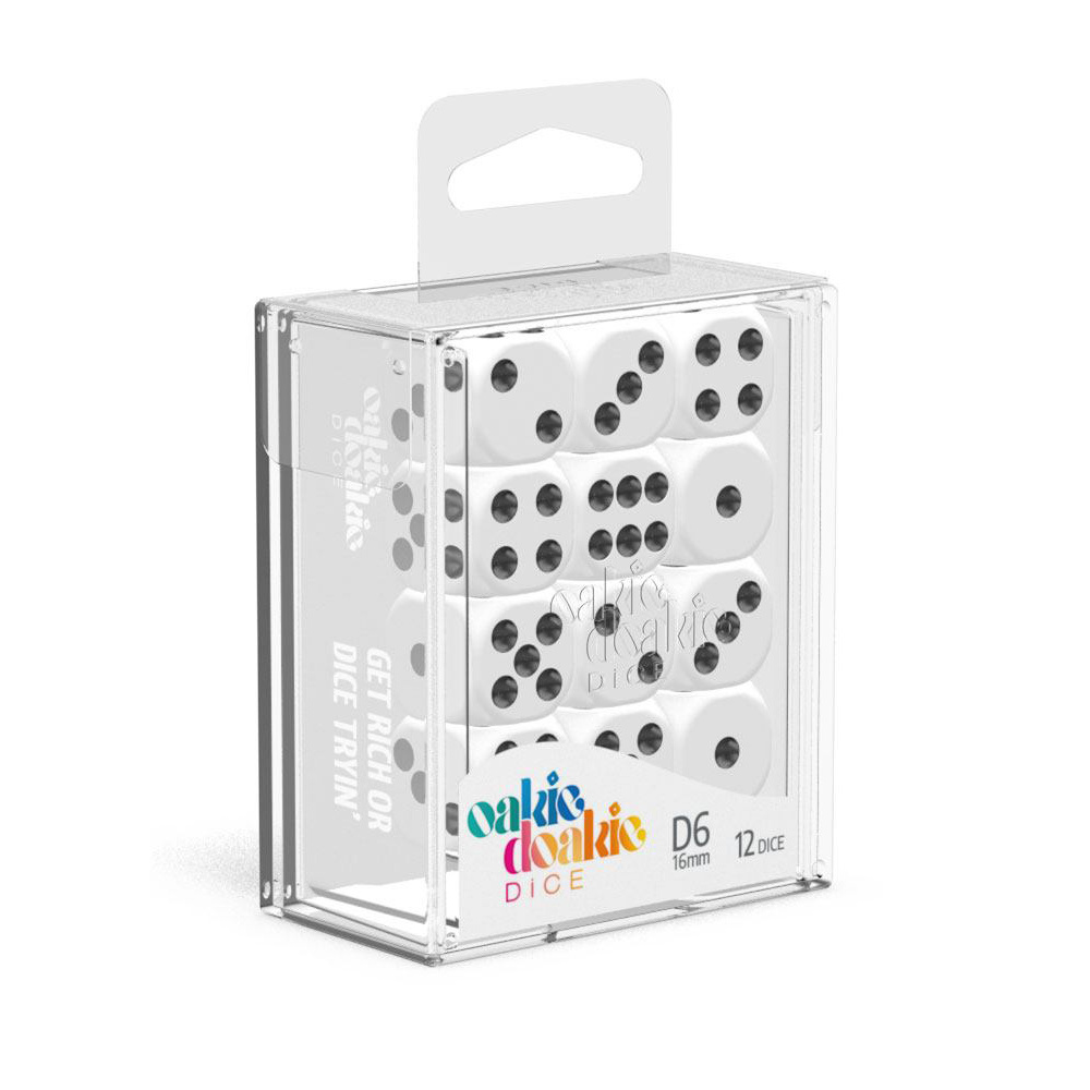 Oakie Doakie Dice D6 Dice 16 mm Solid - White 12 pack