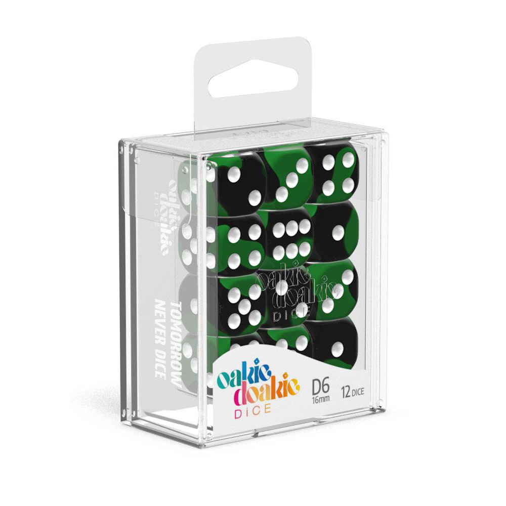 Oakie Doakie Dice D6 Dice 16 mm Glow in the Dark - Biohazard 12 pack