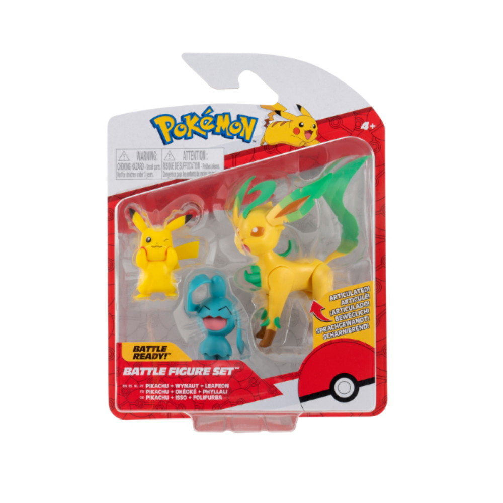 Pokémon Stridsfigur 3-Pack Pikachu, Wyanaut, Leafe