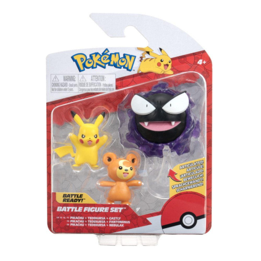 Pokémon Stridsfigur 3-Pack Pikachu, Teddiursa, Gastly