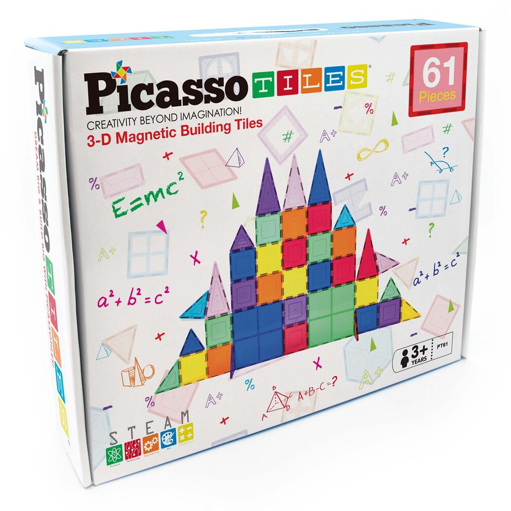 PicassoTiles 3-D Magnetiska Byggnadsplattor 61 Delar